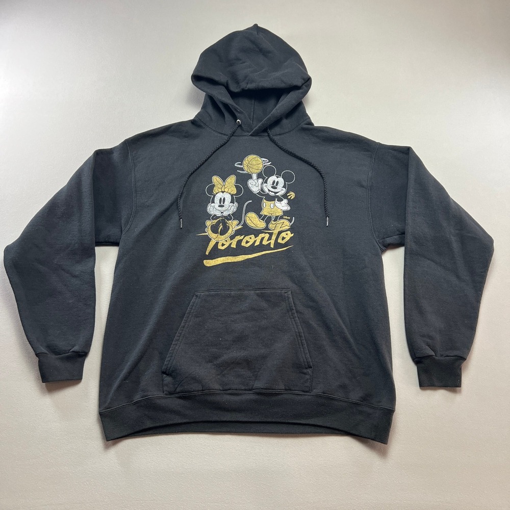 Disney X Junk Food Hoodie Mens Large Black Mickey & Minnie Mouse Print Cotton